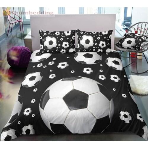 Thumbedding Dropship Black Color Football Bedding Sets Full 3D Sport Duvet Cover Set High Quality Designed Bed Set 3pcs