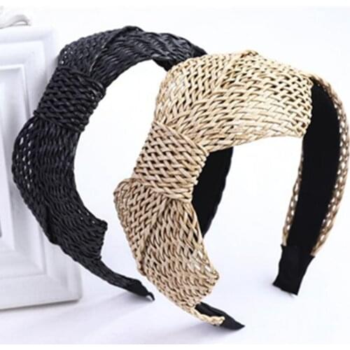 Summer Side Bowknot Rattan Hairband for Women Hair Accessoreis All Match Head Band Adults Headwear Weaving Hairband Bow