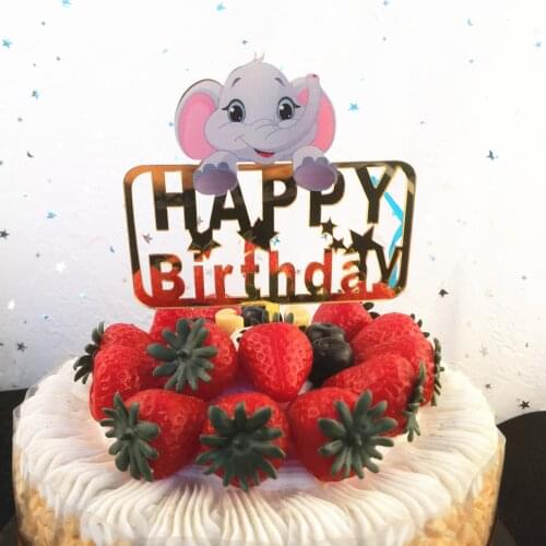 ZOTOONE Elephant Happy Birthday Cake Topper Summer Tropical Luau Party Birthday Toppers Elephant DIY Party Birthday Supplies G