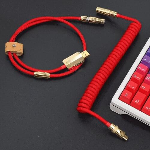 MelGeek Handmade Mechanical Keyboad USB Cable With Coil Aviator Customized Sleeve Keyboard Cable Type C Gold Connector Red