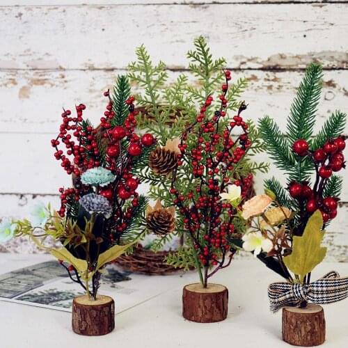 Mini Christmas Tree Festival Desktop Decor Artificial Flower Stamen Fake Pine Tree For Xmas Party Home Ornaments New Year Gifts