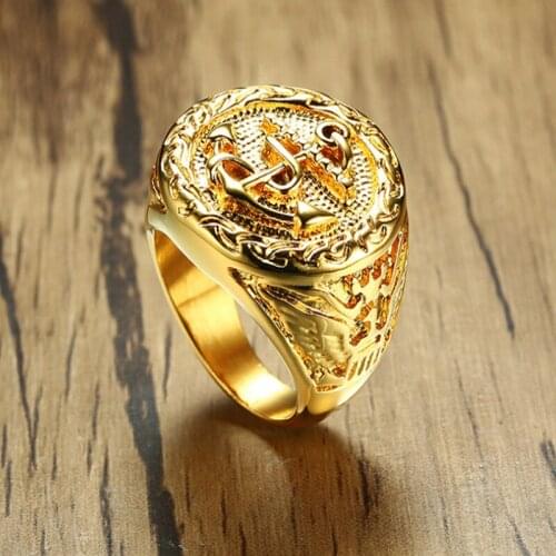2021 Stainless Steel Metal Anchor Design Europe And America Style Gold Trendy And Domineering Ring Suitable For Mens Wearing