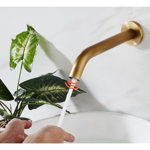 MTTUZK Antique Brass Wall Mounted Automatic Sensor Faucet Bathroom Wash Basin Touchless infrared Faucet 6" 7" 9" Sensor Tap