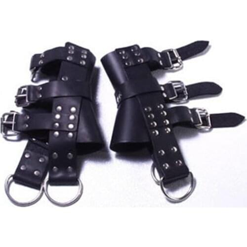 Slave Bdsm Bondage Sex Tools for Couples Adult Game Toys Black Leather Suspension Handcuffs+Ankle Cuffs Restraints Adjustable