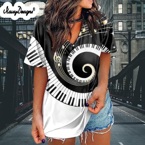 Noisydesigns Music Note Prints Women Blouse New 2021 Short Sleeve Chiffon Tunnic Tops For Ladies Oversized 4XL Drop Shipping