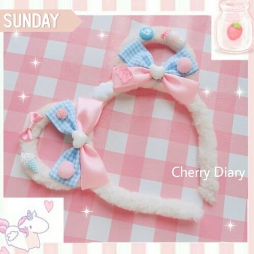 Original hand made blue pink Lolita bear ear KC sweet cute lo mother headdress hair band