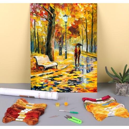Lovers In Autumn Printed 11CT Cross Stitch Set DIY Embroidery DMC Threads Handmade Hobby Needlework Craft Floss Gift Decor
