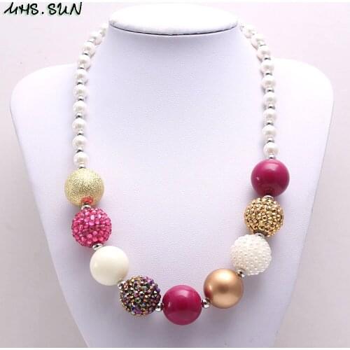 MHS.SUN Baby pearl necklace kids girls chunky bubblegum beads necklace handmade jewelry choker for child party gift 1pc dropship
