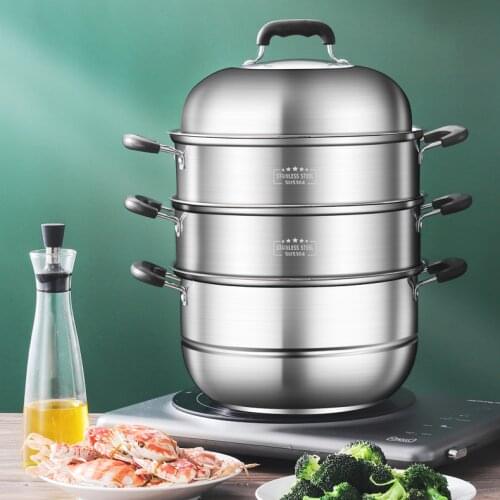 Stainless Steel Steamer Pot Three Layer Thick Multifunction Cooking Stewing Steam Boilers Household Stoompan Cookware DG50CP