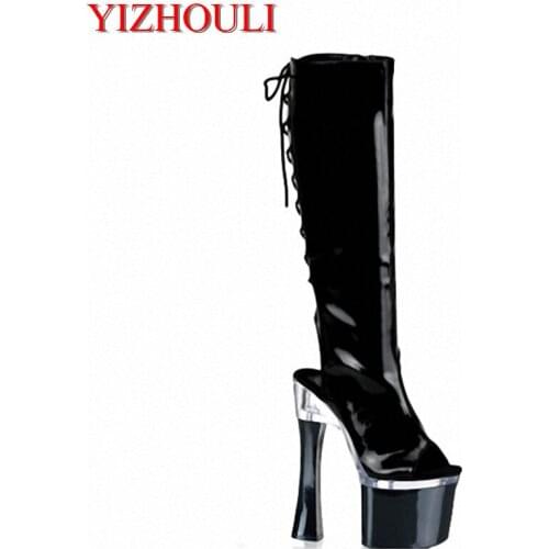 Sexy 18cm ultra high-heeled shoes platform shoes fashion open toe boots 7 inch womens motorcycle boots