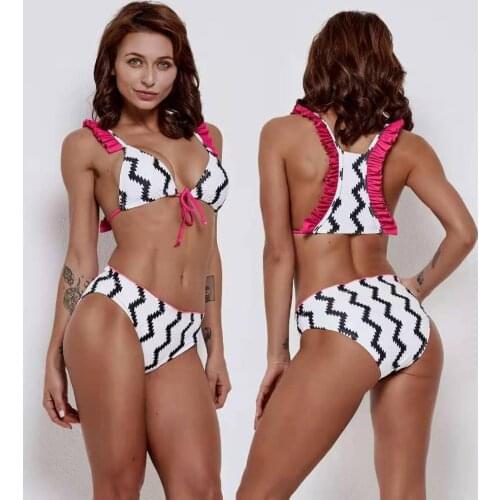 Sex Bikini Set Two Piece Swimsuit Stripes Swimwear Bandage Set Triangle Body Suits 2019 Padded Bra Swim Wear