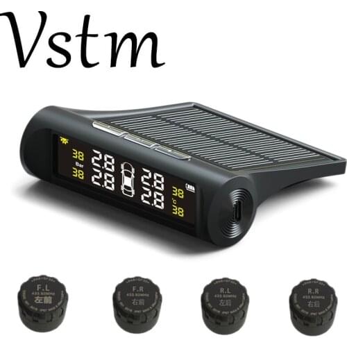 VSTM Car TPMS Tire Pressure Monitoring System Solar Power charging LCD Display External Sensor Auto Alarm System Car electronics