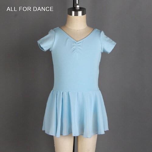 Short Sleeve Skirted Leotard for Girls Ballet Dancing Practice Dancewear Ballet Leotards Cotton Leoard Dress for Kids 03D0018