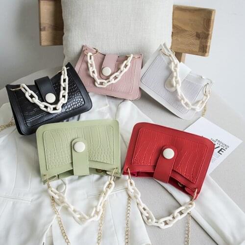 Women Handbags Solid Color Small PU Leather Crossbody Bags For Women Acrylic Chain Designer Lady Travel Shoulder Messenger bags