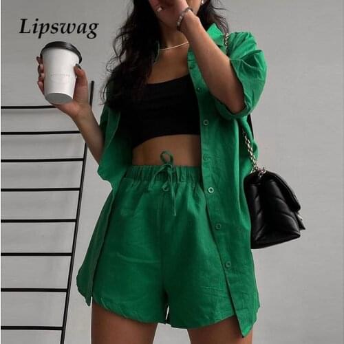 Women Basic Solid 2Pc Sets Homewear Casual Short Sleeve Shirt+Drawstring Shorts Suits Fashion Street Lady Tops Matching Outfits