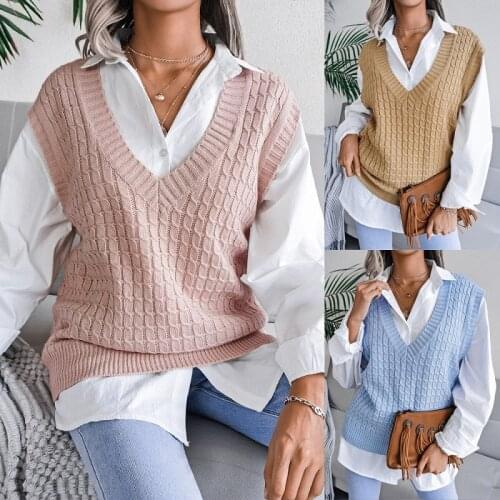 Casual twist Knitted vest sweaters female autumn 2021 new Korean fashion v neck solid sleeveless sweater vest womens waistcoat