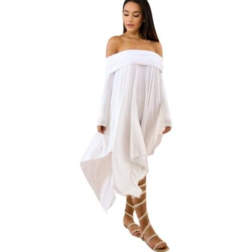 Women Summer Bohemian White Irregular Beach Dress Loose Off Shoulder Sexy Dresses Vestidos Casual Women Dress Loose Big Sizes