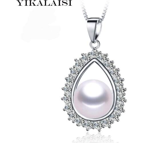 YIKALAISI 2017 100% natural 9-10mm pearl pendant choker necklace 925 sterling silver jewelry for women for girls big pearl