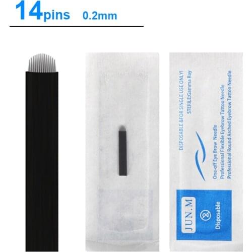 0.2mm 100pcs 14 Pin U Shape Permanent Makeup Eyebrow Tattoo Needles Blade For 3D Embroidery Microblading Tattoo Pen Accessory