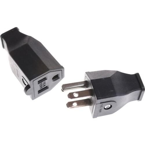 1PC 3 Pin Male Female Power Cord Connector US Plug Converter AC 125V 15A High Performance Black Insertion Force 5~30N