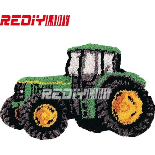 3D Latch Hook Kits Acrylic Yarn Embroidery DIY Carpet Rug Green Tractor Multi-Colour Pre-Printed Wall Hanging Unfinished Crafts