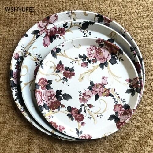 American round pastoral style home tea tray dinner plate hotel restaurant plastic non-slip tray bar catering cup water cup