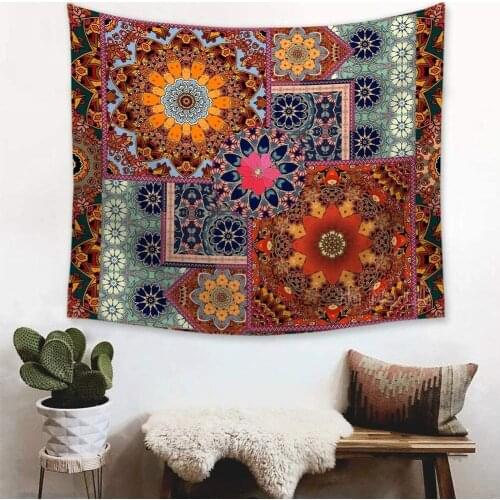 Bohemian Mandala Vintage Lotus Indian Psychedelic Hippie Art Tapestry Wall Hanging Watercolor Yoga For Home Decor