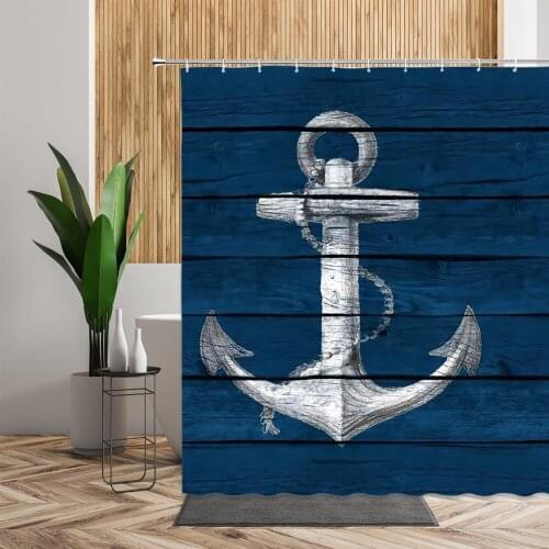 Wooden Printed Shower Curtain Bathroom Decor Anchor Deer Angle Tower Wood Pattern Waterproof Bath Cloth Living Room Curtains Set