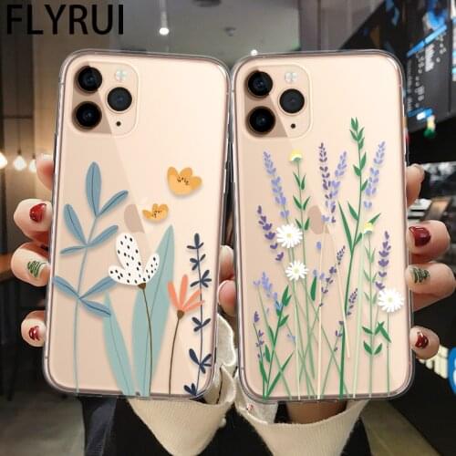 FLYRUI For iPhone 12 Mini 11 Pro Max SE 2 2020 Fashion Lavender Flower Clear Phone Case For iPhone X Xs XR 7 8 Plus Floral Cover