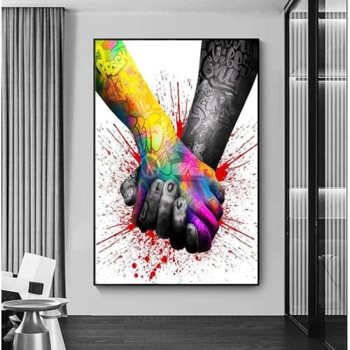 Graffiti Art Love Hands Canvas Posters and Prints Modern Pop Street Art Holding Hands Painting Pictures for Living Room Cuadros