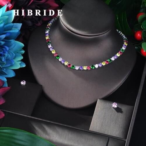 HIBRIDE High Quality Zircon Classic Jewelry Set Round Shape Stud Earring Pendant Necklace for Woman Birthday Day Gift N-86
