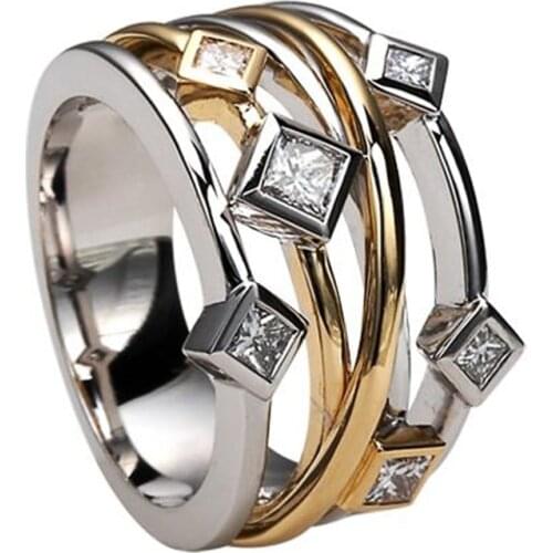 Huitan Versatile Metallic Style Women Rings with Princess Square Cubic Zirconia Low-key Wedding Jewelry Hot Sale Statement Rings