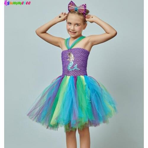 Mermaid Costume for Girls Pageant Princess Tutu Party Dresses Kids Tulle Dress for Children Purim Carnival Halloween Clothes