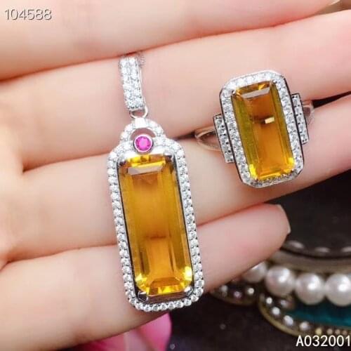 KJJEAXCMY fine jewelry Citrine 925 sterling silver women pendant necklace chain ring set lovely
