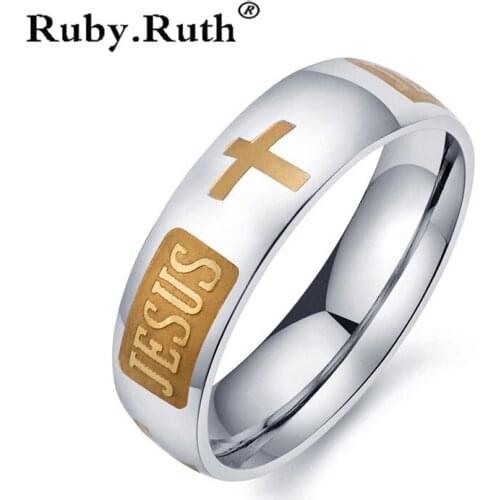 Stainless steel christian ring Jesus cross Letter bible wedding band ring men women
