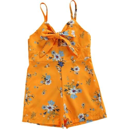 2021-04-29 Lioraitiin 1-5Years Toddler Baby Girl Camisole Jumpsuit Bow Flower Print Cool Sweet Style Summer Clothing