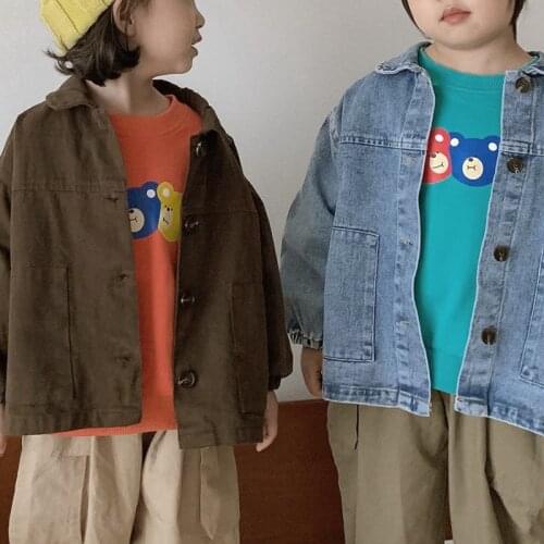 Boys' and girls' Korean autumn and winter new top childrens cool casual denim jacket girls jackets