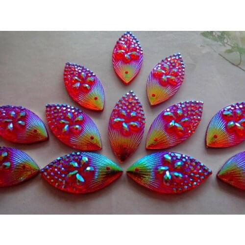 Red AB colour resin crystal 80pcs Sew On rhinestones Navette shape 11*24mm flatback strass gem stones
