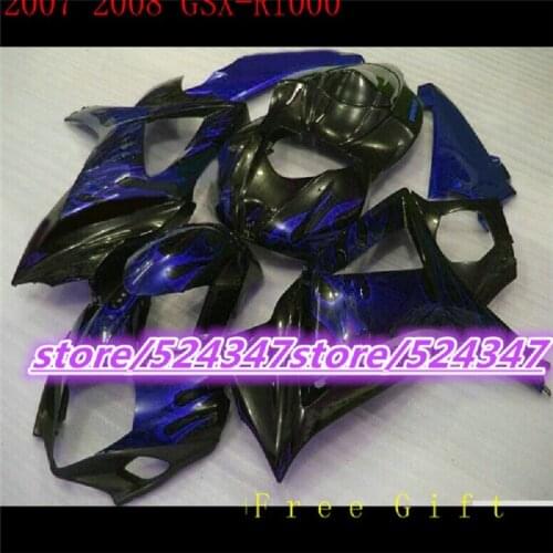 Hot sales for GSXR-1000 K7 Year 2007 2008 GSXR1000 07 08 ABS Motorcycle Fairings Kit Bodywork blue flames black Fairings sets