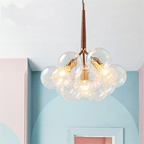 Nordic Clear Bubble Ball Chandeliers Lights Bedroom Living Room Cafe Bar Table Dining Room Lamp Luxury Hanging Lights Fixtures