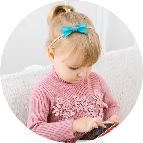 Cute Handmade PU Leather Nylon Headbands Bow Elastic Hair bands Knotted Fashion Newborn Head Wraps Baby Girl Hair Accessories