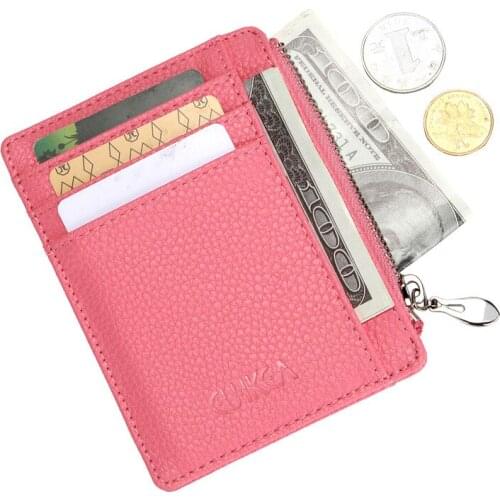Mini ID Card Holders Business Credit Card Holder PU Leather Slim Bank Card Case Organizer Wallet Zipper for Boy and Girl