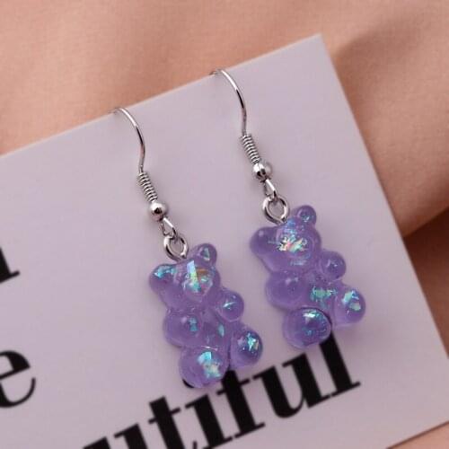 Bilandi Fashion Sequins Resin Gummy Bear Dangle Earrings Cute DIY Cartoon Animal Bear Earrings For Women Girl Jewelry Party Gift