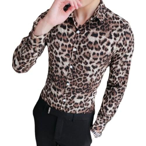 2021 new mens spring autumn luxury leopard print long-sleeved shirt mens fashion slim nightclub wedding shirt plus size S-5XL