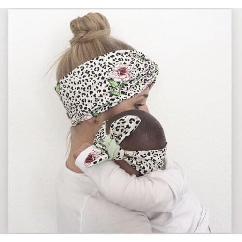 2pcs Mum & Baby Headwear set Bowknot Elastic HeadBands For Women Children Turban Baby HairBands Knot Hair Accessories HB218S