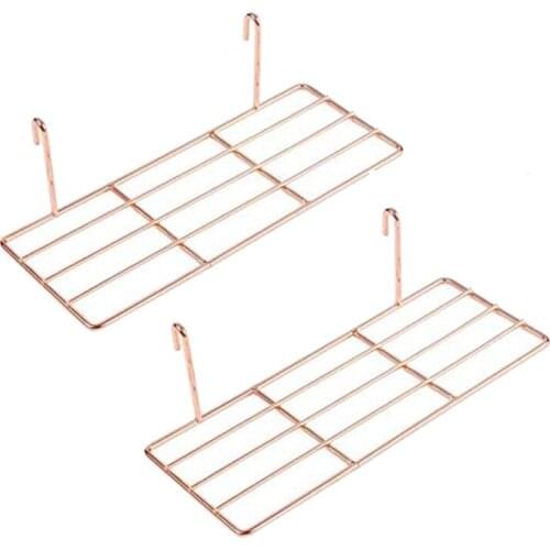 Wall Grid Panel Display Shelf with Hook,Straight Shelf for Wall Organizer for Home Supplies (2 Pcs,Rose Gold )