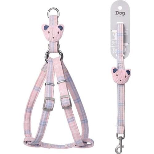 New Dog Harness Leash Collar Set Adjustable Soft Cute Bear Double Layer Dog Harness for Small Medium Pet Collar Leash Walking