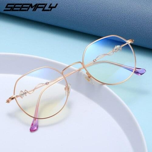 Seemfly Women Men Anti Blue Light Glasses Fashion Retro Computer Goggle Optical Spectacle Eyeglasses Plain Mirror Unisex Eyewear