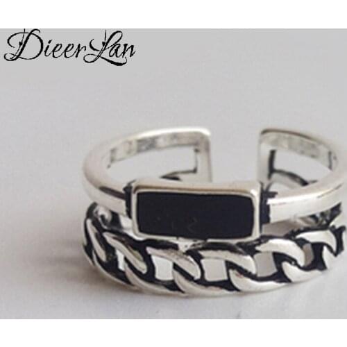 Original Design Bohemian Silver Color Black Layer Chains Ring For Women Fashion Open Finger Rings Female Boho Jewelry