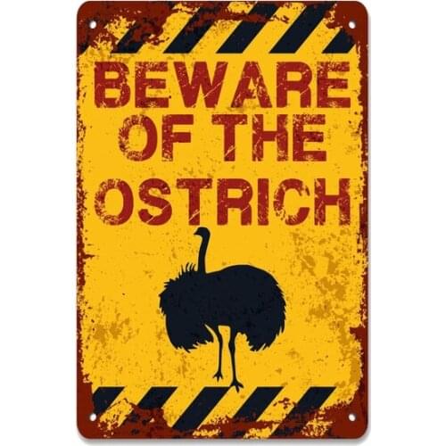Beware of the Ostrich Caution Sign Vintage Retro Tin Sign Metal Sign Decor for Garage Home Bar Pub Store Shop Hotel Man